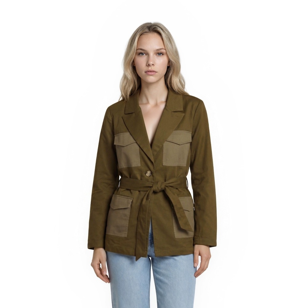 Good American Utility Jacket Women's Size 2 Olive Green Belted Safari Coat